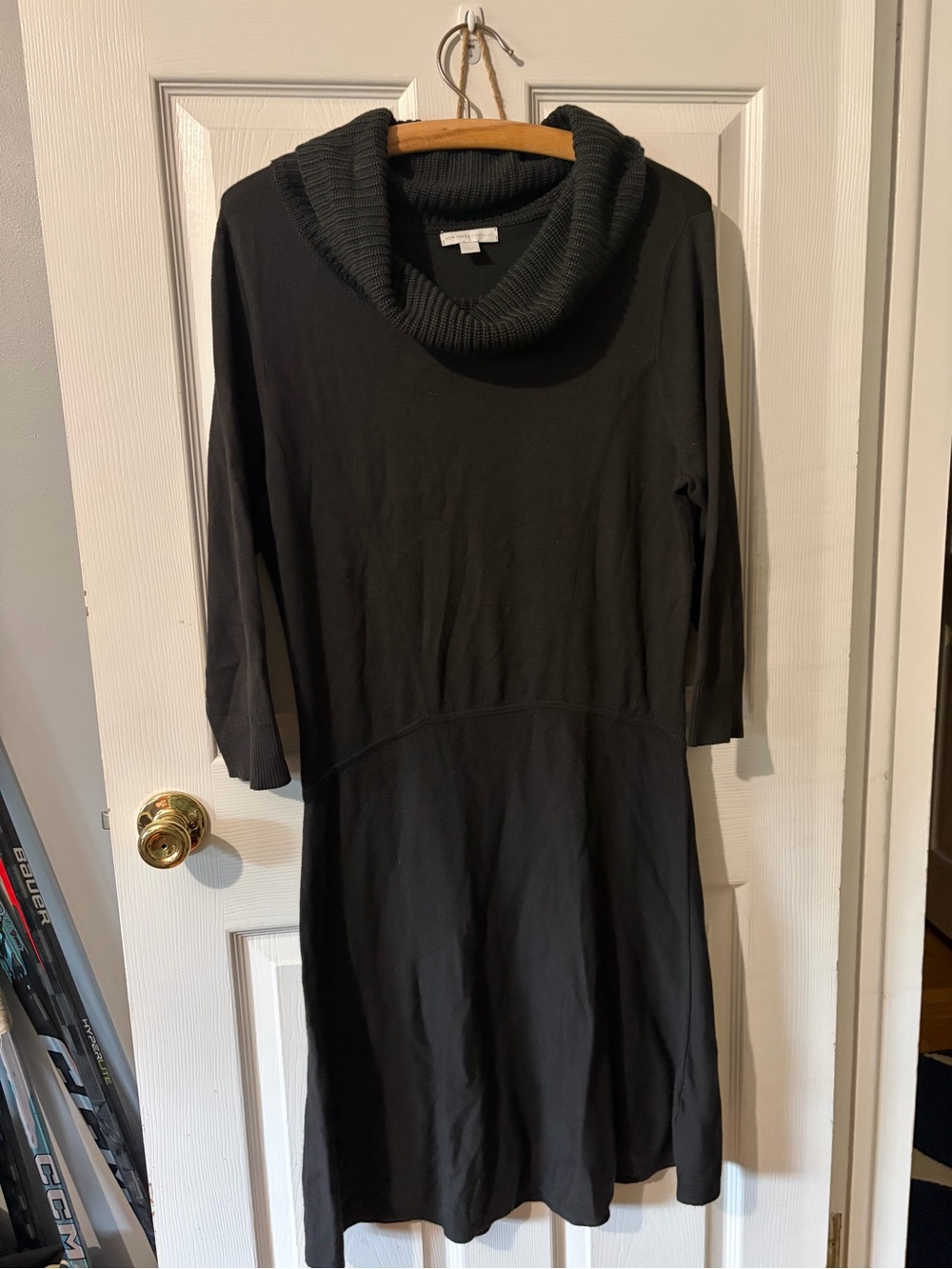 New York & Company Dark Grey Long Sleeve Cowl Neck Dress
